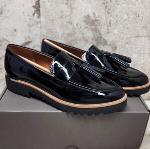 Franco Sarto Carolynn Black Patent Leather Loafers Tassle 8.5